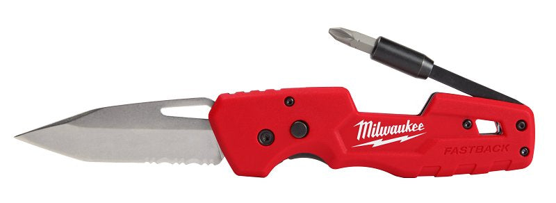Milwaukee FASTBACK Series 48-22-1540 Folding Knife. 3 in L Blade. Stainless Steel Blade. 1-Blade. Red Handle