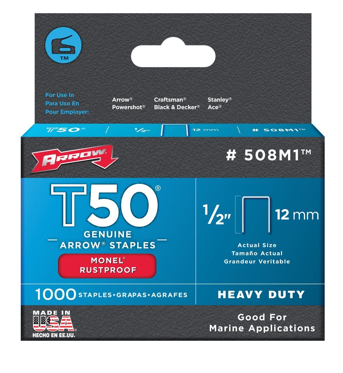 Arrow Fastener 508M1 Monel Rustproof Staples. 1/2