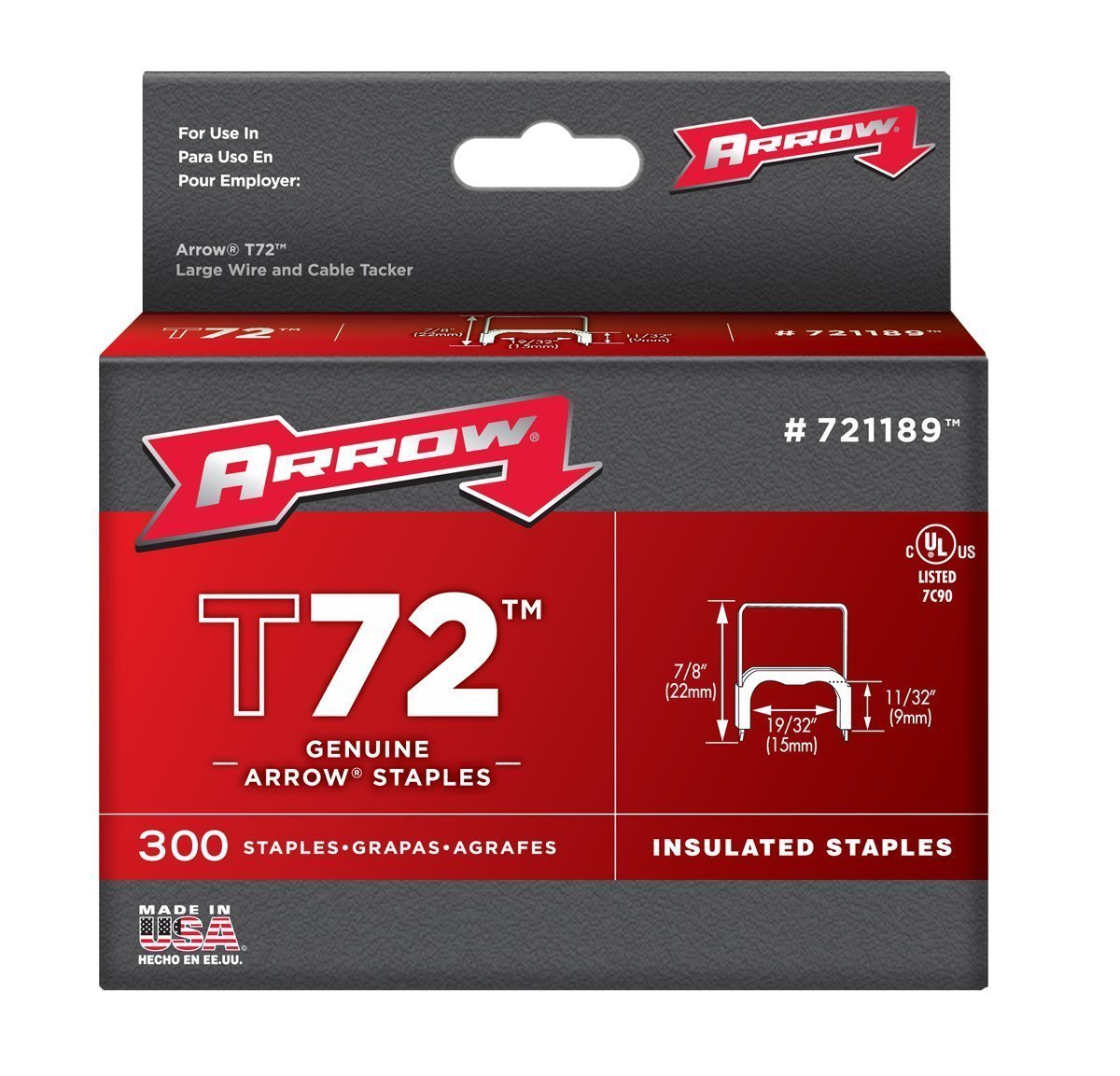 Arrow Fastener 721189 T72 Insulated Staples. 7/8