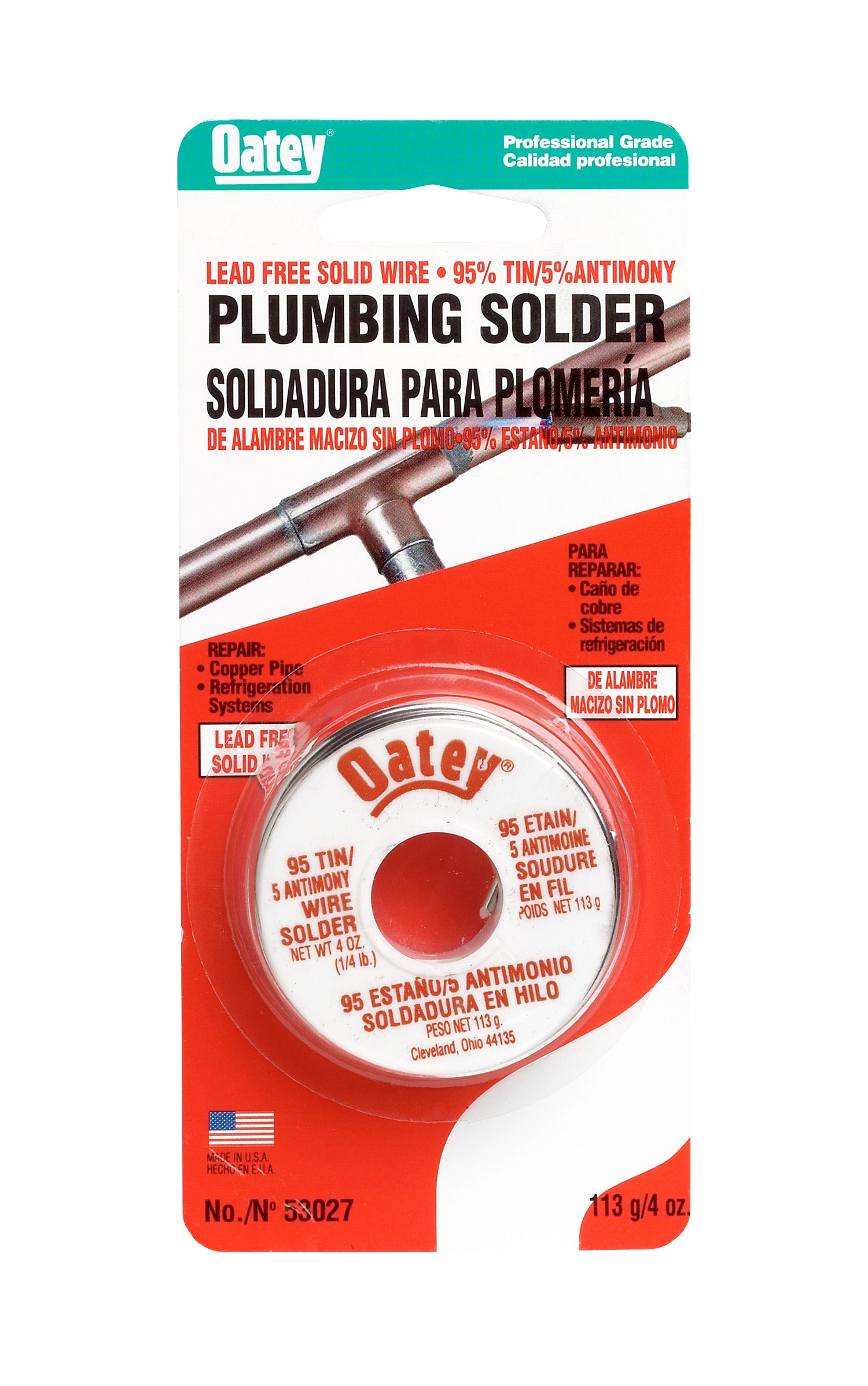 Oatey 53027 95/5 Lead Free Plumbing Wire Solder 1/4 lbs. Silver
