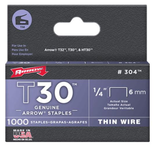 Arrow Fastener 304 T30 Staples. 1/4