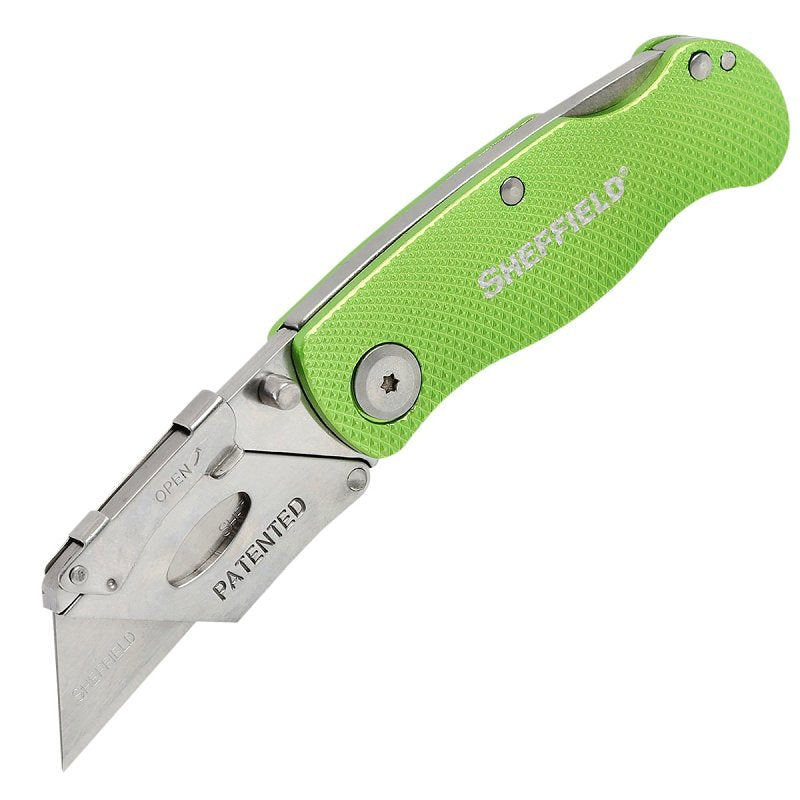 Sheffield 12615 Utility Knife. 1-Blade. Hi-Viz Green Handle
