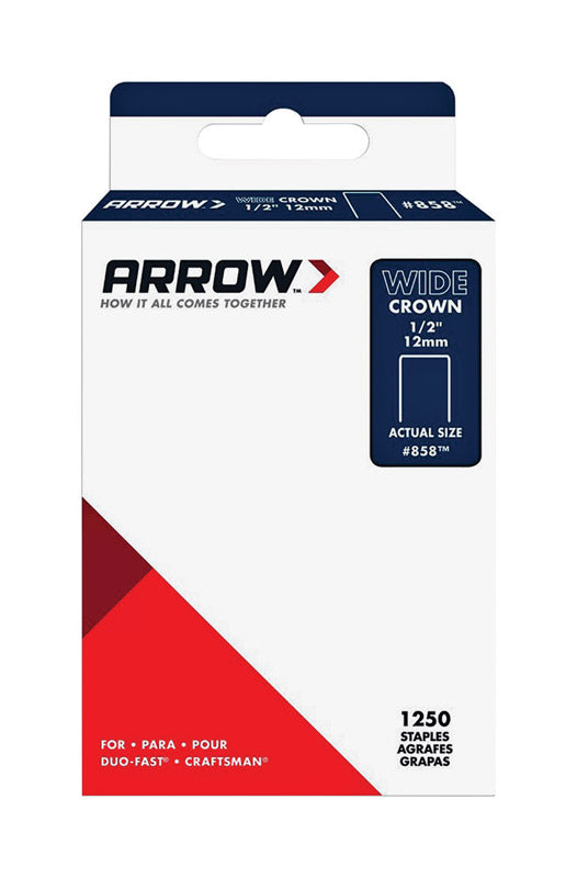 Arrow Fastener 858SP #858 Wide Crown Standard Staples. Galvanized Steel. Grey. 1/2 x 1/2