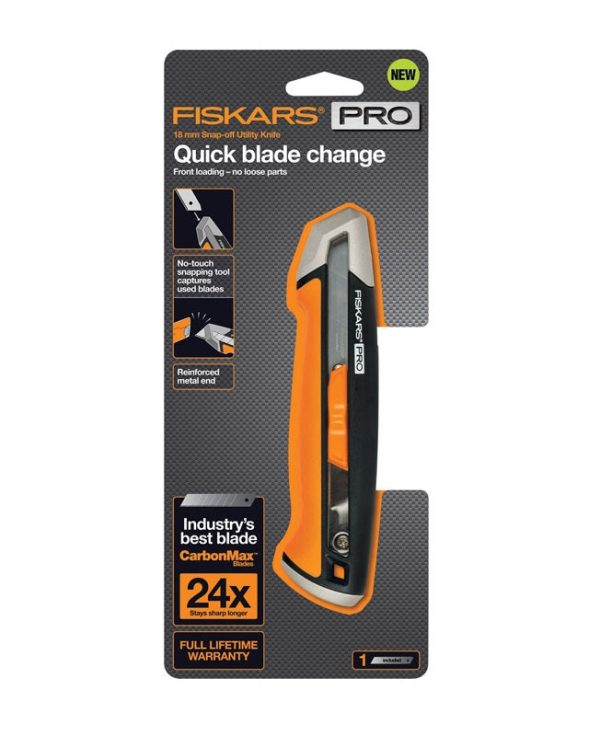 Fiskars 770210-1001 Retractable Snap-Off Utility Knife. Orange. 6 L