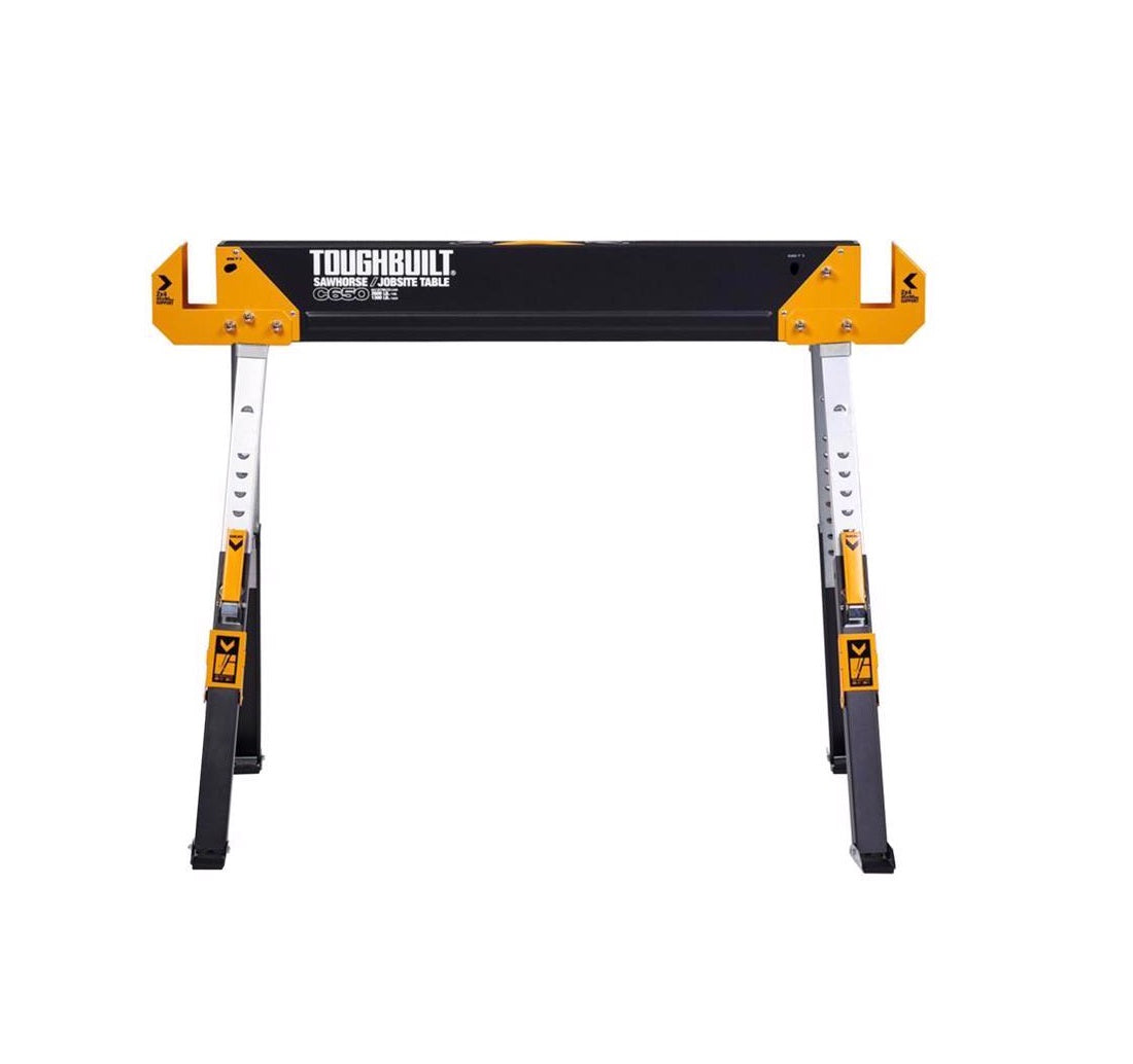 ToughBuilt TB-C650-0BES Adjustable Folding Sawhorse. Black. 2600 lb Capacity