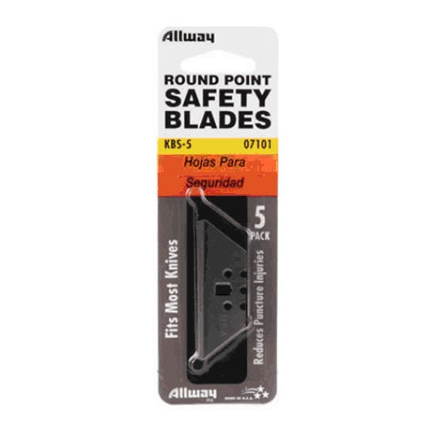 Allway Tools KBS5 3 Notch Round Point Safety Knife Blades. 5/Pack