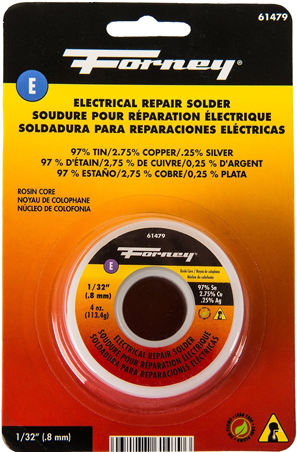 Forney 61479 Lead Free Electrical Repair Rosin Core Solder. 4 Oz. 1/32